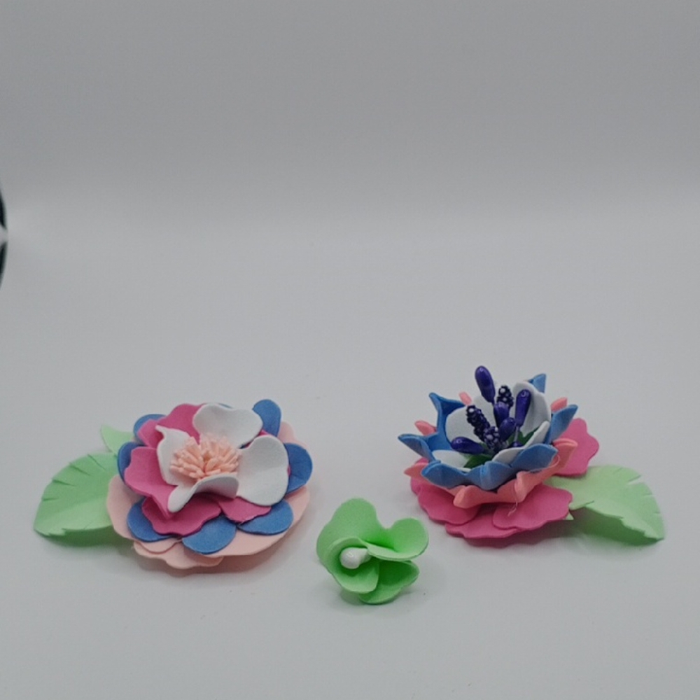 Handcrafted Pink and Blue Floral Hair Accessories